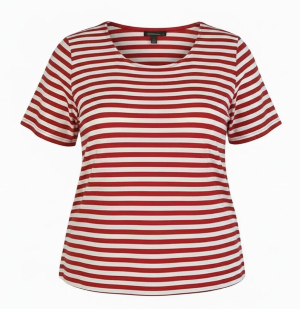 Lauren Ralph Lauren Top Womens 2X T-Shirt Short Cuff Sleeve Red/White Stripe